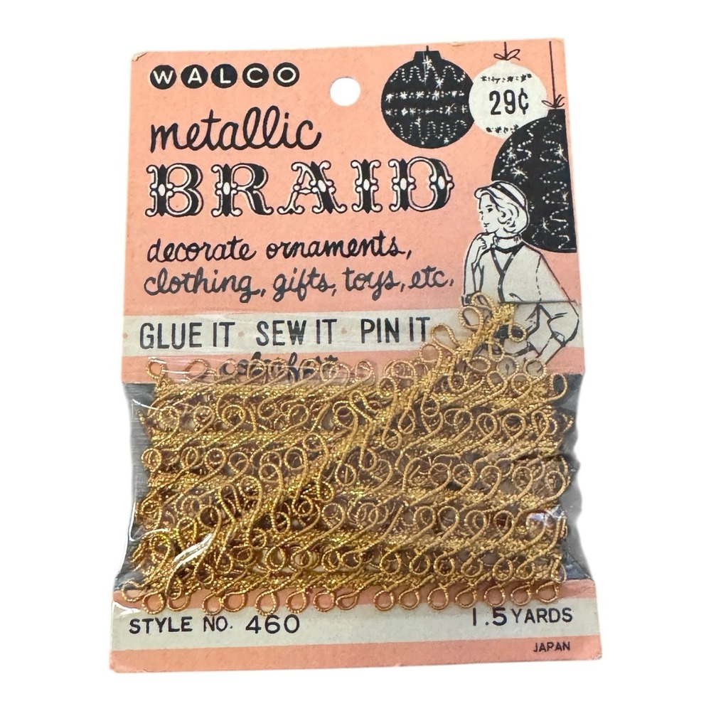 Walco Metallic Braid  1.5 yards‎ Style No. 460 NOS Vintage